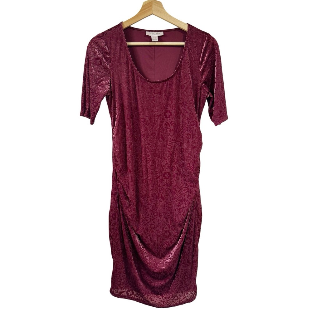 Motherhood Maternity Women Medium Velvet Burnout Dress Knee Length Wine Color
